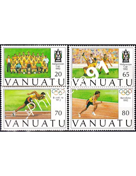 Timbres de Vanuatu n° 891 à 894, foot, colonies Françaises