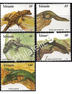 Timbres de Vanuatu n° 972 à 976, lézards, colonies Françaises