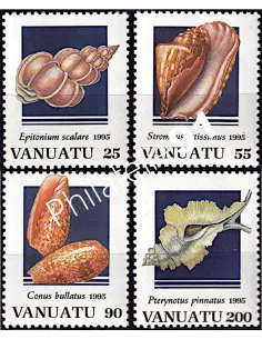 Timbres de Vanuatu n° 977 à 980, coquillages, colonies Françaises