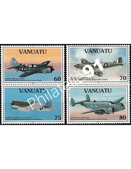 Timbres de Vanuatu n° 981 à 984, avions, colonies Françaises