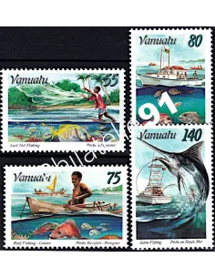 Timbres de Vanuatu n° 995 à 998, la pêche, colonies Françaises