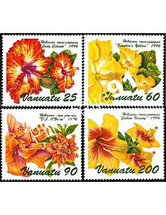 Timbres de Vanuatu n° 1017 à 1020, fleurs, colonies Françaises