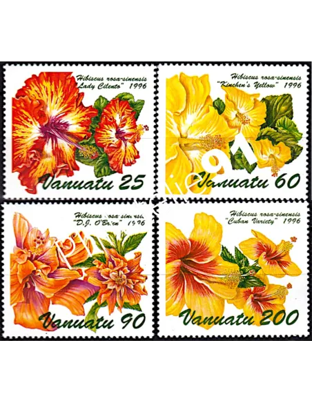 Timbres de Vanuatu n° 1017 à 1020, fleurs, colonies Françaises