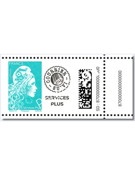 Timbre Marianne l'Engagée Lettre Service Plus, gommé de roulette