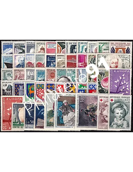 Année complète de timbres de France 1962, collection timbres France