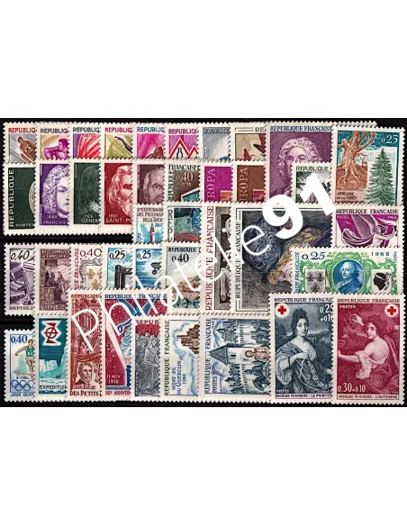 Année complète neuve de timbres de France de 1968