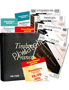 -                      2022  -  JEU  FS + ADHESIFS FRANCE + pochettes - 1e + 2e sem. 2022 + rel. FUTURA FRANCE noire (2 anneaux)
