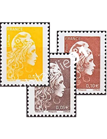n° 5248A à 5250A - 3 timbres Marianne l'engagée 2022 - 0,01€, 0,05€ et 0,10€ - avec mention Philaposte au lieu de Phil@poste