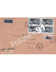 TAAF, enveloppe recommandée par avion pour Paris, timbres des Dom-Tom