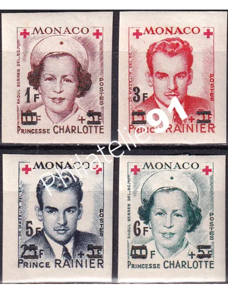 MONACO, n° 379B à 382B Non Dentelés, Surchargés, Timbres Monaco