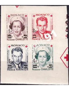 MONACO, n° 379B à 382B ND, surchargés, Bloc de 4, Timbres Monaco