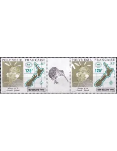 POLYNESIE, n° 363A, Paire avec vignette, Collection timbres Dom-Tom
