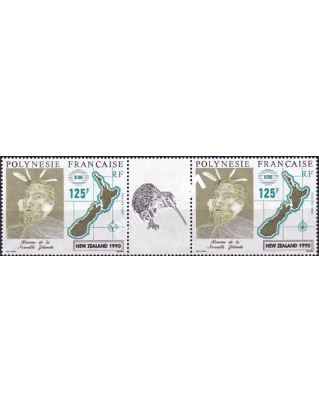 POLYNESIE, n° 363A, Paire avec vignette, Collection timbres Dom-Tom