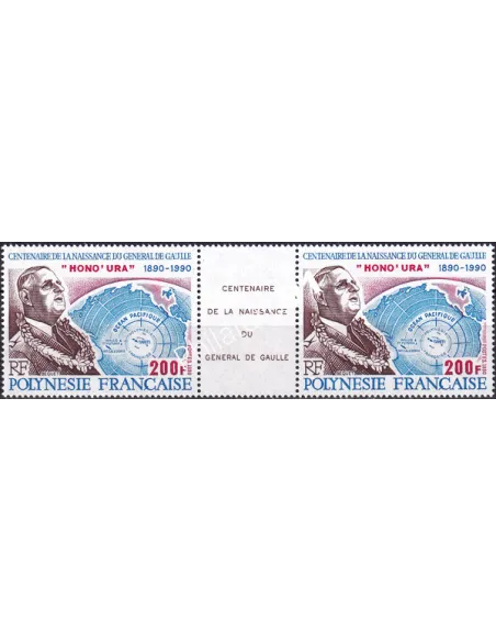 POLYNESIE, n° 364A, Paire avec vignette, Collection timbres Dom-Tom