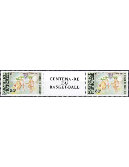 POLYNESIE, n° 382A, Paire avec vignette, Collection timbres Dom-Tom