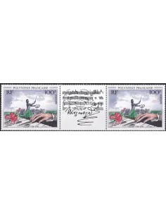 POLYNESIE, n° 389A, Paire avec vignette, Collection timbres Dom-Tom