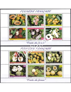 POLYNESIE, n° 590 à 601 en 2 feuillets, Collection timbres Dom-Tom