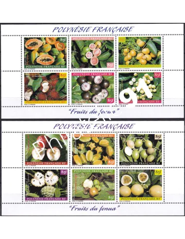 POLYNESIE, n° 590 à 601 en 2 feuillets, Collection timbres Dom-Tom