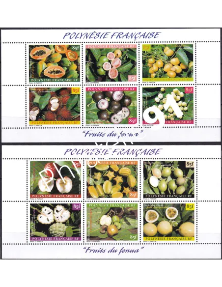 POLYNESIE, n° 590 à 601 en 2 feuillets, Collection timbres Dom-Tom