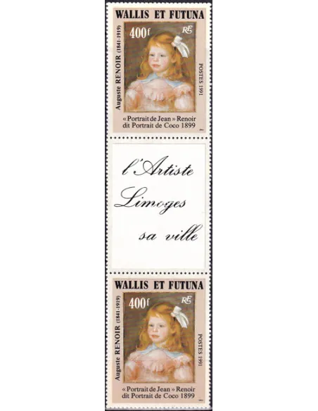 Wallis et Futuna, n° 412A adhésif, Paire avec vignette,timbres Dom-Tom