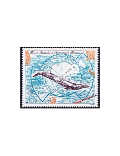 TAAF -  P.A. n° 139 - Rorqual bleu sur carte de l'Antarctique