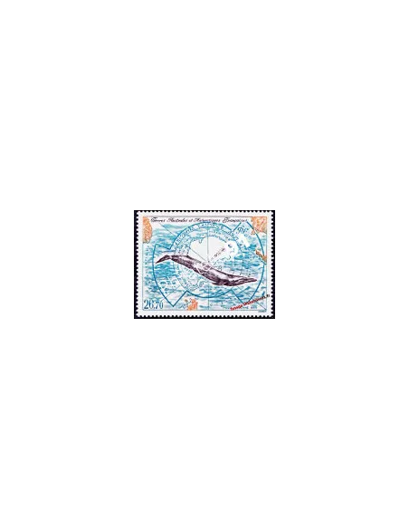 TAAF -  P.A. n° 139 - Rorqual bleu sur carte de l'Antarctique