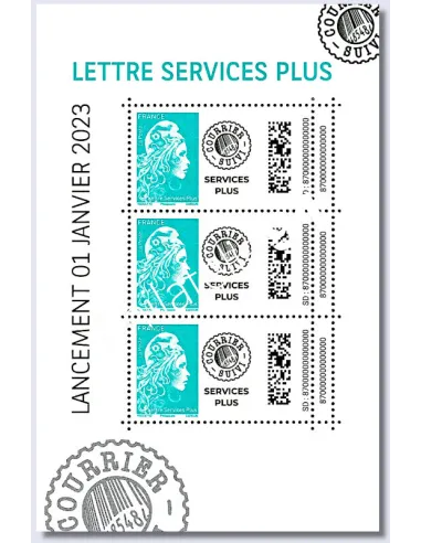 Bloc de 3 timbres Lettre Service Plus, collection timbres de France