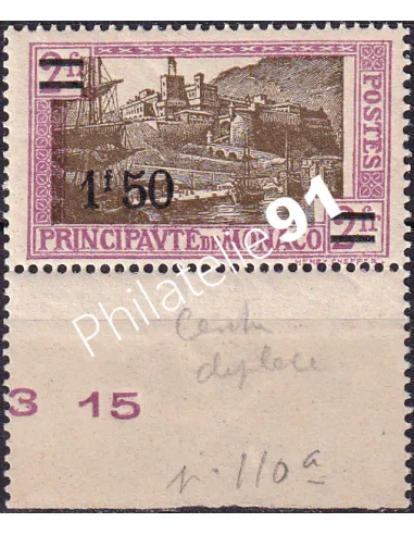 Monaco, n° 110c, Centre déplacé, Bord de feuille, Timbres monaco