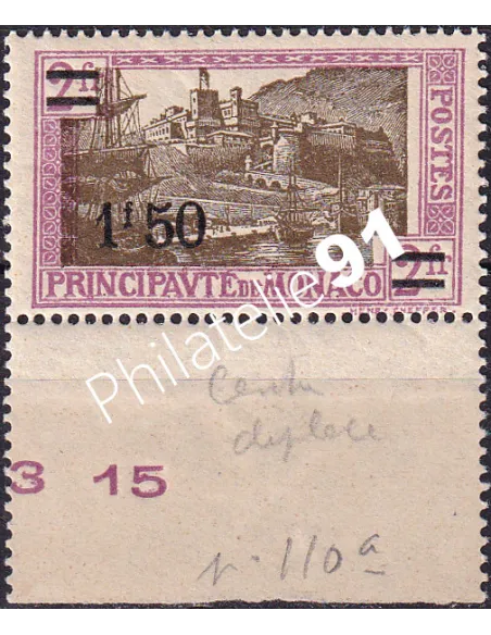 Monaco, n° 110c, Centre déplacé, Bord de feuille, Timbres monaco