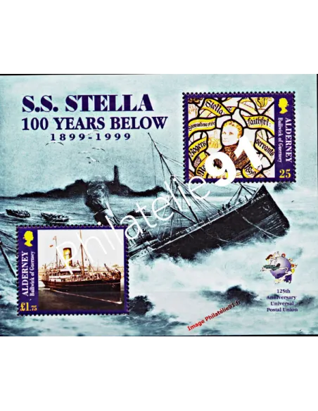 Timbres d'ALDERNEY - Bloc n° 5 - Naufrage du bateau S.S. "Stella"