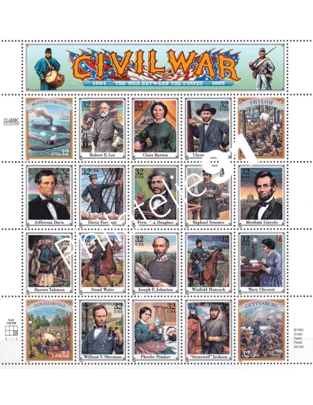 Etats-Unis, n° 2361 à 2380 en Feuille, collection timbres thématiques