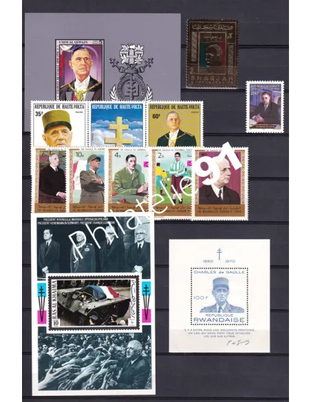 Tous Pays, Lot de timbres et BF, De Gaulle, timbres Thématique