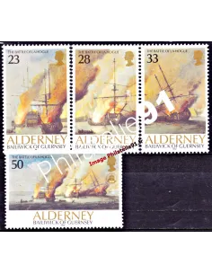 Timbres d'ALDERNEY n° 55 à 58 - Tricentenaire de la bataille navale de la Hougue