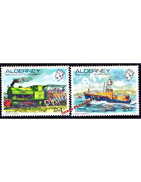 ALDERNEY - n°   59 à 60 - Locomotive et bateau de sauvetage