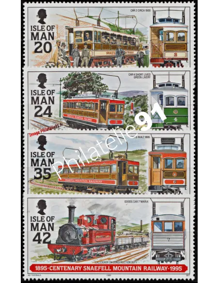 Timbres d'ILE DE MAN n° 653 à 656, tramway, Collection timbres Europe