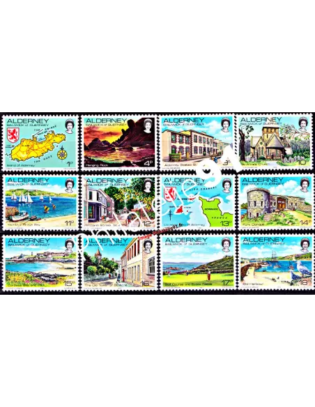 Timbres d'ALDERNEY n° 1 à 12 - Vues d'Alderney