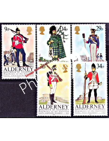 ALDERNEY - Timbres n° 23 à 27 - Uniformes militaires