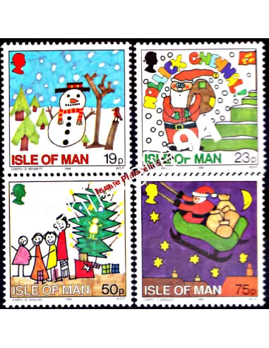 ILE DE MAN - n° 739 à 742 - Noël - Dessins d'enfants