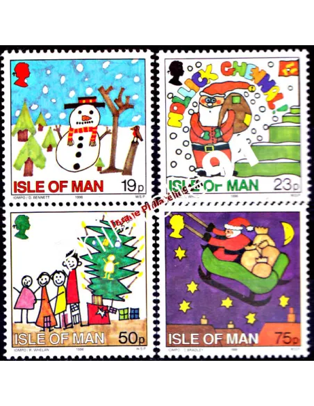 ILE DE MAN - n° 739 à 742 - Noël - Dessins d'enfants