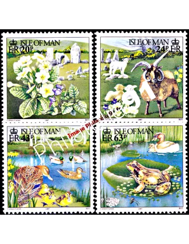 ILE DE MAN - n° 743 à 746 - Printemps à Man - Animaux et fleurs