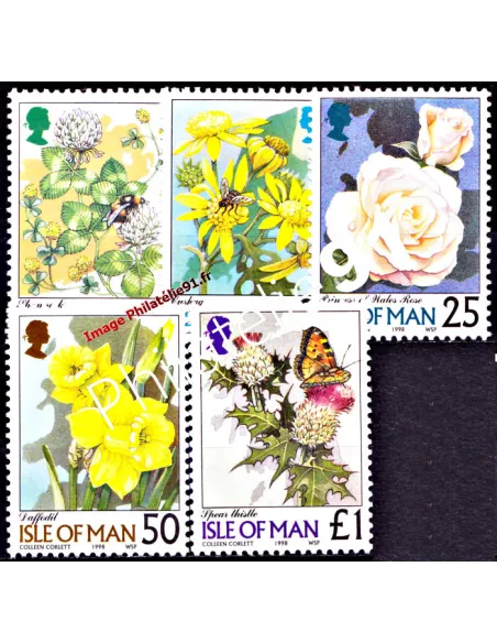 Timbres d'ILE DE MAN n° 787 à 791 - Fleurs