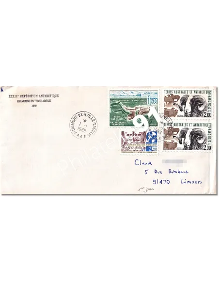 TAAF, n°  141, 146 et 147 sur lettre recommandée, Lettres Dom-Tom