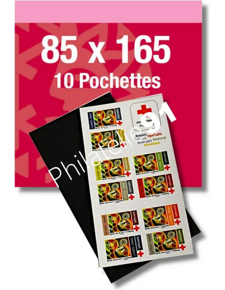 pochettes 85 mm x 165 mm, double soudure, noir, Yvert et Tellier