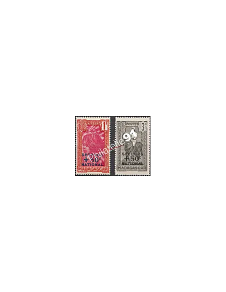 Timbres de MADAGASCAR n° 232 - 233 - Jeune fille Hova - Général Galliéni