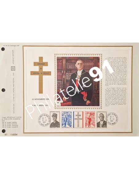 FRANCE, Document CEF 1er Jour, De Gaulle, timbres Thématiques