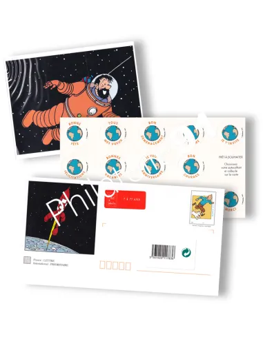 Prêt à poster avec carte et stickers, Tintin, Timbres thématiques