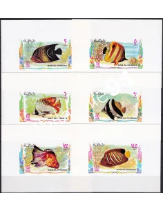 RAS AL KHAIMA, n° 628 à 633 sur 6 feuillets, fond blanc, timbres Monde