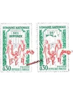 Timbre de France n° 1339 - Semaine nationale des hôpitaux. Variété : haut des cheveux de l'enfant coupé