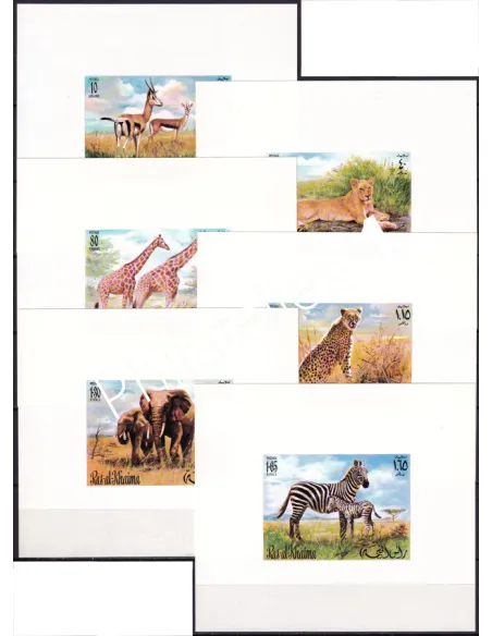 RAS AL KHAIMA, n° 621 à 626 sur 6 feuillets, fond blanc, timbres Monde