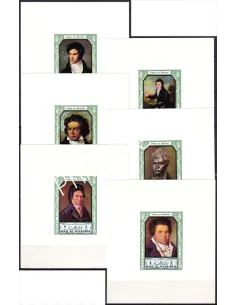 RAS AL KHAIMA, n° 635 à 640 sur 6 feuillets, fond blanc, timbres Monde